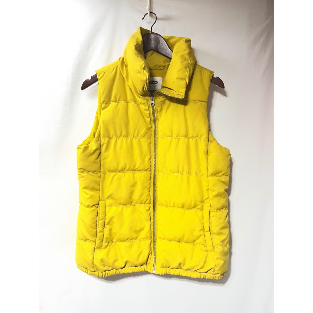 Old Navy Womens Mustard Yellow Puffer Vest Fleece Lined Quilted Full Zip Size M